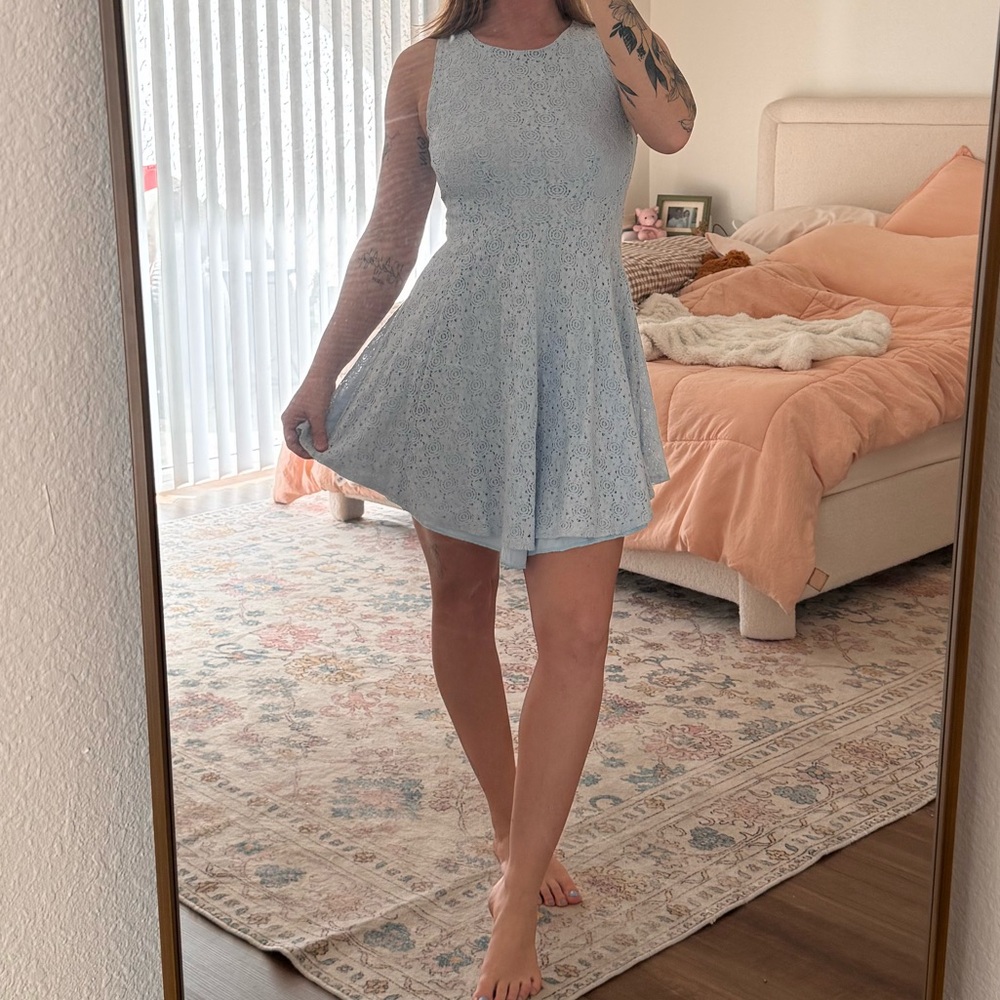 maitai Light Blue Eyelet Sleeveless Fit & Flare Mini Dress